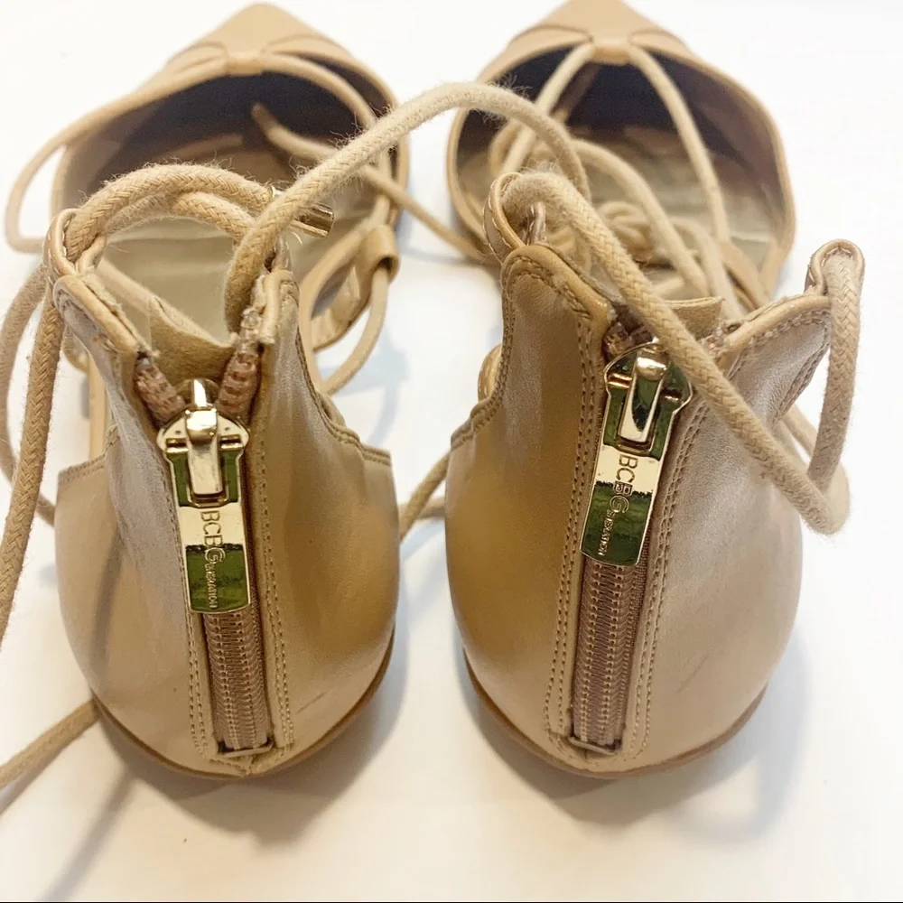 BCBGeneration Size 8.5‎ Tan Zoora Point Top Lace Up Ballet Flat